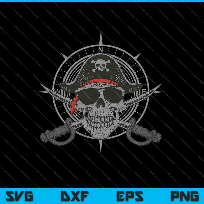 Jolly Roger Pirate Skull and Cutlasses Compass SVG PNG Cutting Printable Files