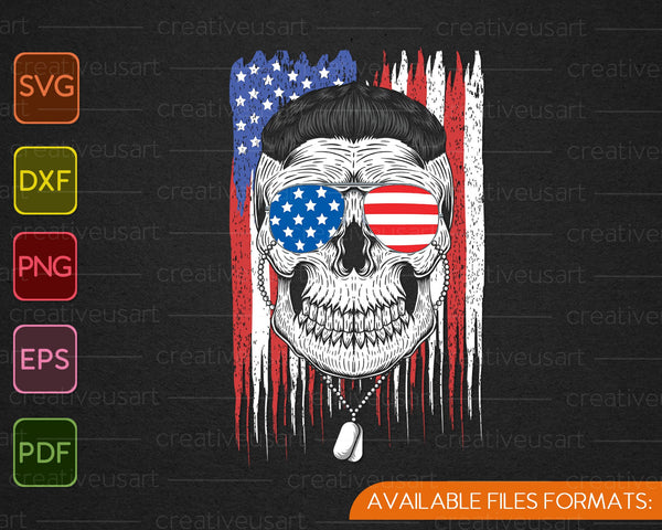 4 de julio Bandera Americana Cráneo Patriótico SVG PNG Cortando Archivos Imprimibles