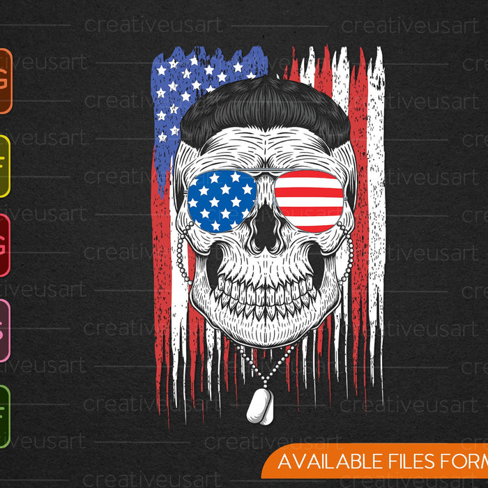 4 de julio Bandera Americana Cráneo Patriótico SVG PNG Cortando Archivos Imprimibles