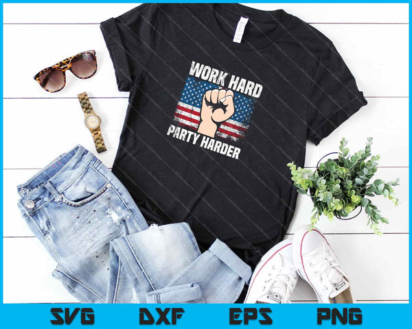 Labor Party Day ontwerp Werk hard Partij harder Svg Snijden afdrukbare bestanden - on a t-shirt