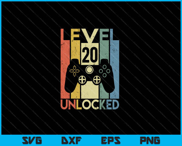 Level 20 Unlocked 20th Gamer Birthday Boy SVG PNG Cutting Printable Files