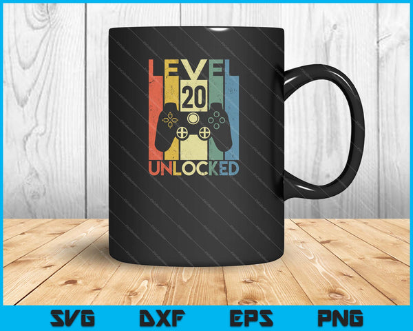 Level 20 Unlocked 20th Gamer Birthday Boy SVG PNG Cutting Printable Files