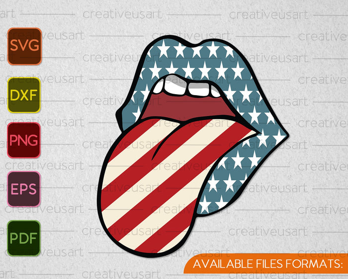 Labios con lengua 4 de julio Bandera SVG PNG Cortando archivos imprimibles
