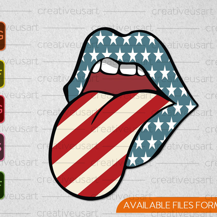 Lips with Tongue 4th of July Flag SVG PNG Cutting Printable Files