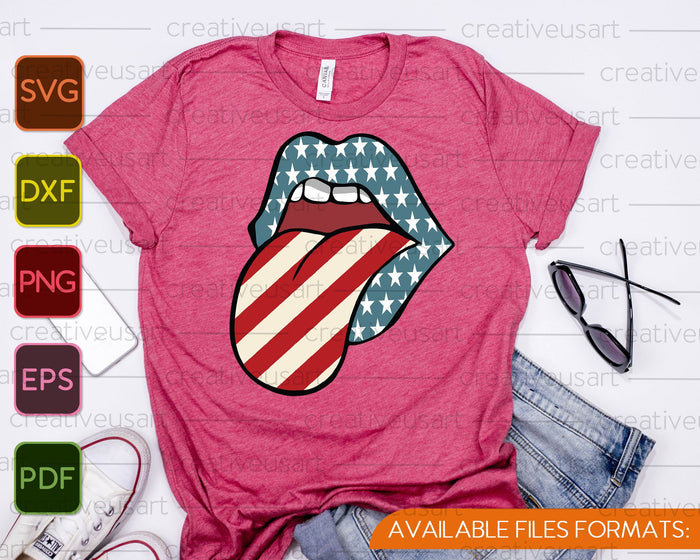 Lips with Tongue 4th of July Flag SVG PNG Cutting Printable Files