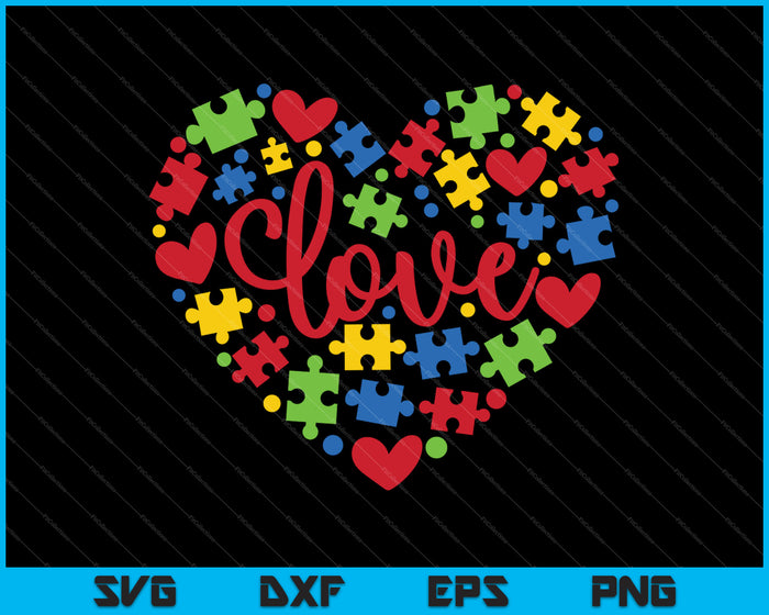 Amor Autismo Conciencia Corazón SVG PNG Cortar archivos imprimibles