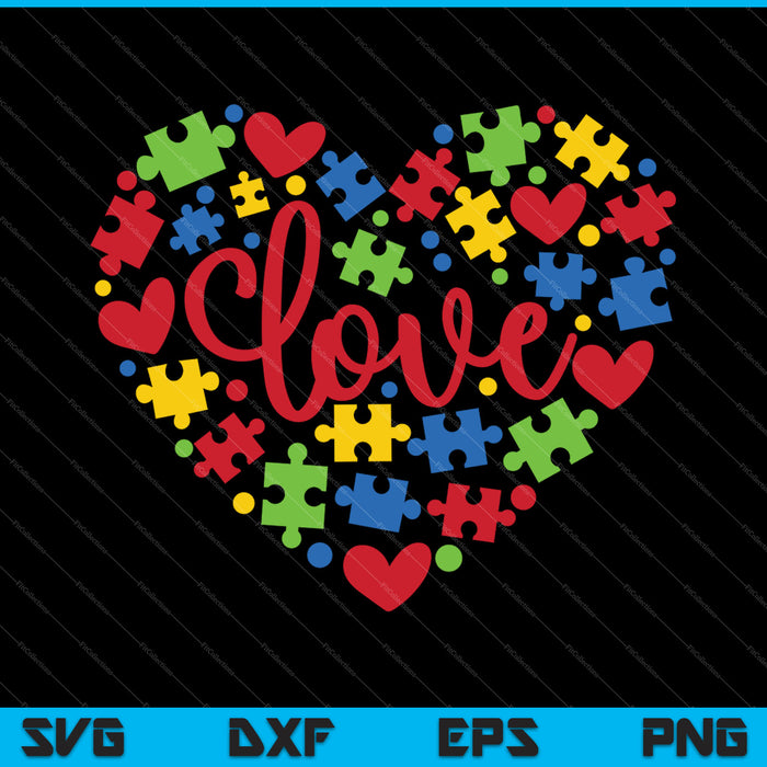 Amor Autismo Conciencia Corazón SVG PNG Cortar archivos imprimibles