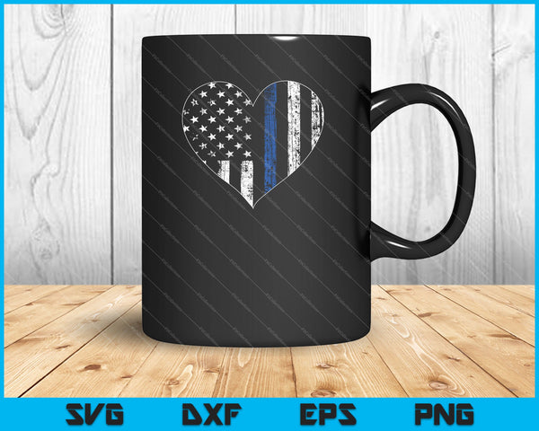 Love Our Police Officer US Flag Heart Thin Blue Line SVG PNG Cutting Printable Files