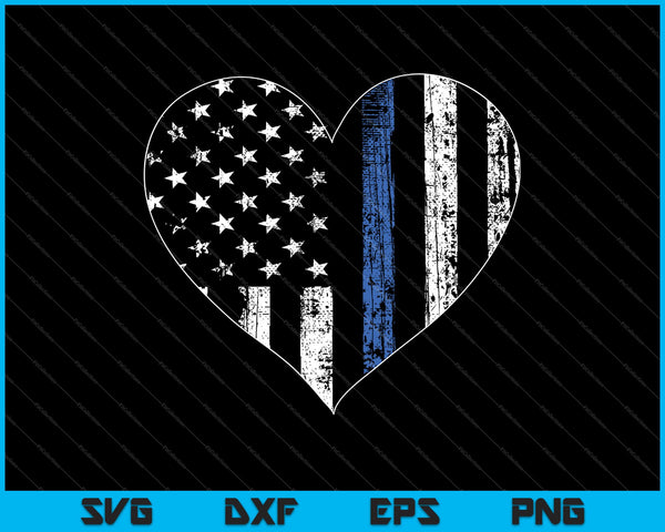 Amo a nuestro oficial de policía Bandera de EE. UU. Corazón Delgada Línea Azul SVG PNG Cortando archivos imprimibles