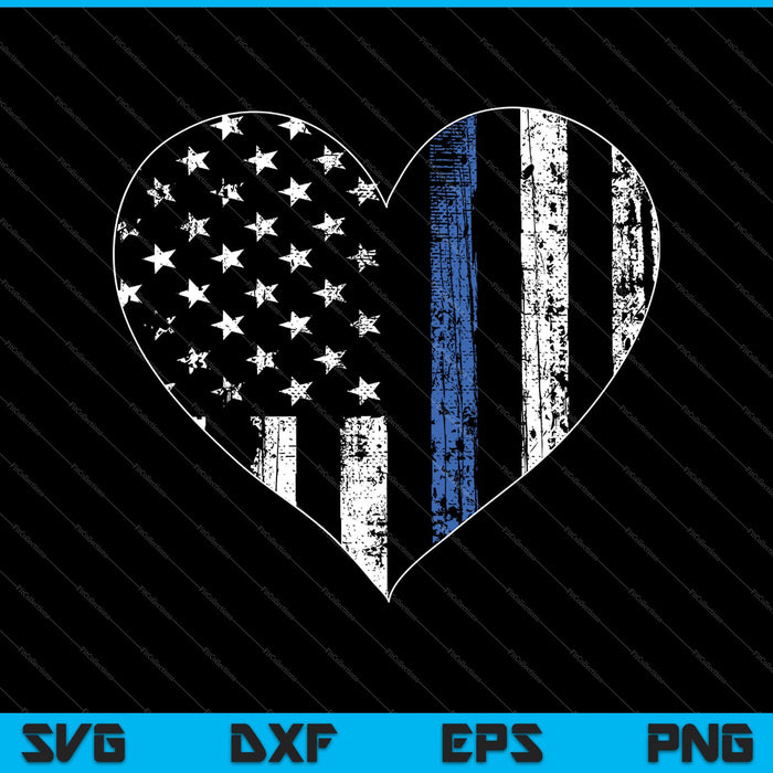 Love Our Police Officer US Flag Heart Thin Blue Line SVG PNG Cutting Printable Files