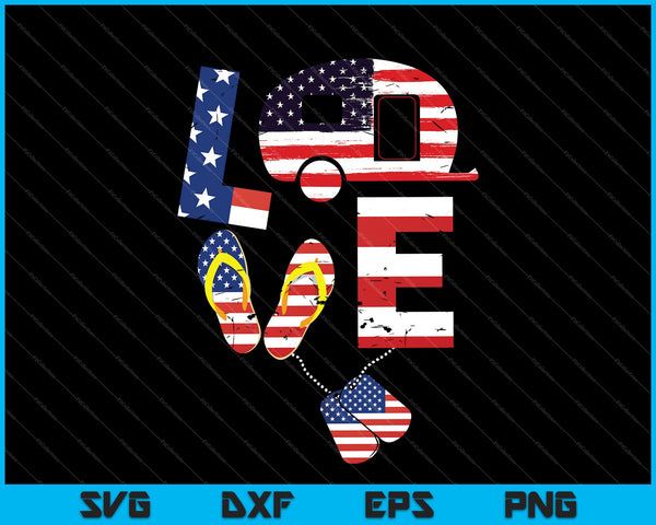 Me encanta acampar bandera de EE.UU. 4o SVG PNG cortar archivos imprimibles 
