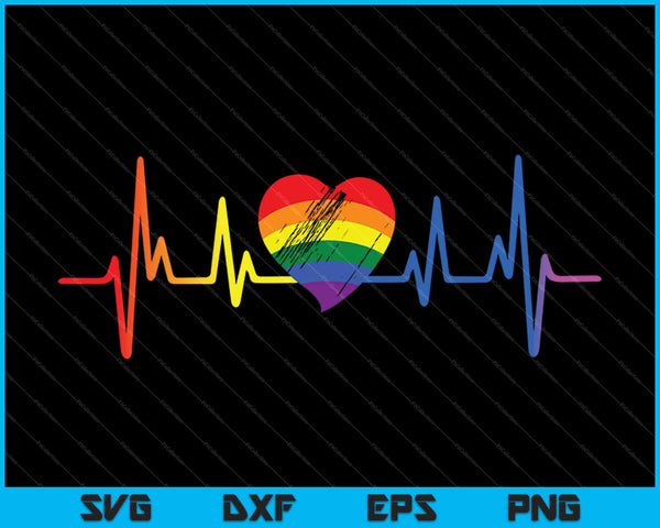 Precioso LGBT Gay Pride Heartbeat SVG PNG Cortando archivos imprimibles