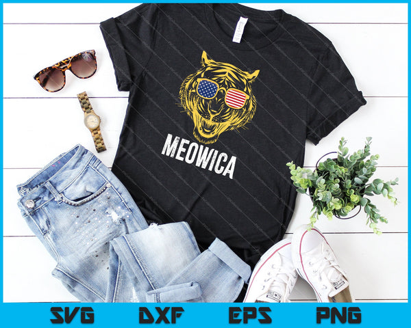 MEOWICA 4th of July Tiger Cat American SVG PNG Cutting Printable Files - on a t-shirt