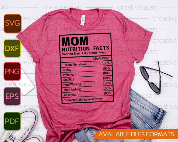 Plantilla de datos nutricionales de MOM SVG PNG cortando archivos imprimibles - on a t-shirt