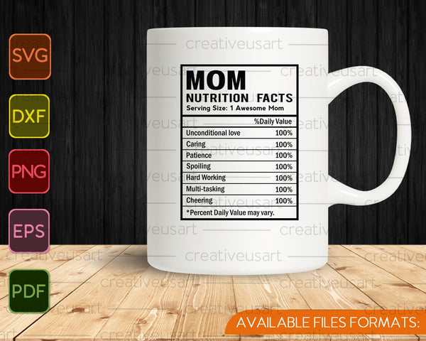 MOM Nutrition Facts Template SVG PNG Cutting Printable Files