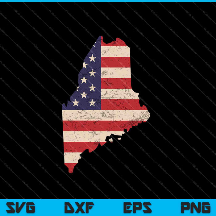 Maine American Flag Vintage SVG PNG Cortar archivos imprimibles