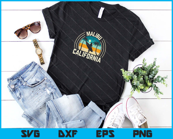 Malibu California Surfing SVG PNG Cortando archivos imprimibles - on a t-shirt