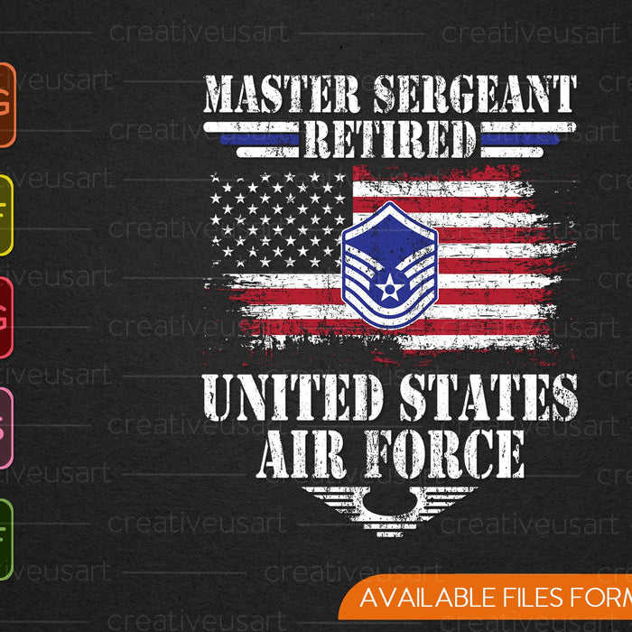 Master Sergeant gepensioneerde luchtmacht militaire pensioen SVG PNG snijden afdrukbare bestanden