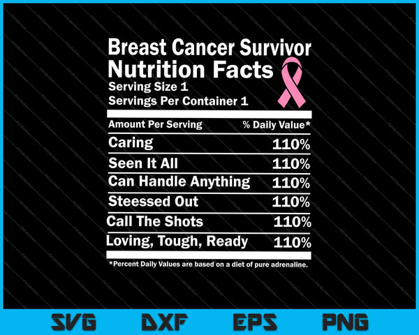 Datos nutricionales de sobreviviente de cáncer de mama Divertido SVG PNG Cortar archivos imprimibles