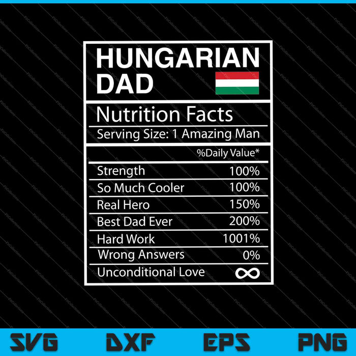 Datos nutricionales del papá húngaro Regalo del orgullo nacional para papá SVG PNG Cortar archivos imprimibles