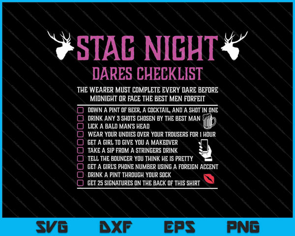 Mens Stag Do Dares Checklist Bachelor Party Pranks & Challenges SVG PNG Cutting Printable Files