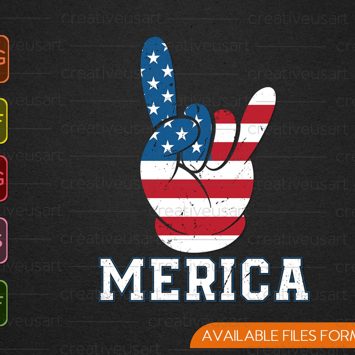 Merica Rock Sign 4 de julio Vintage Retro American Flag USA SVG PNG Cortar archivos imprimibles