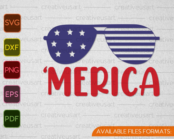 Gafas de sol Merica con bandera de EE. UU. para el 4 de julio SVG PNG cortando archivos imprimibles