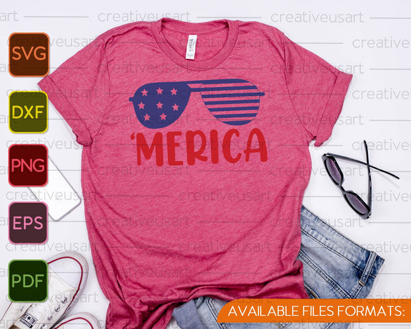 Merica Sunglasses with USA Flag for 4th of July SVG PNG Cutting Printable Files - on a t-shirt