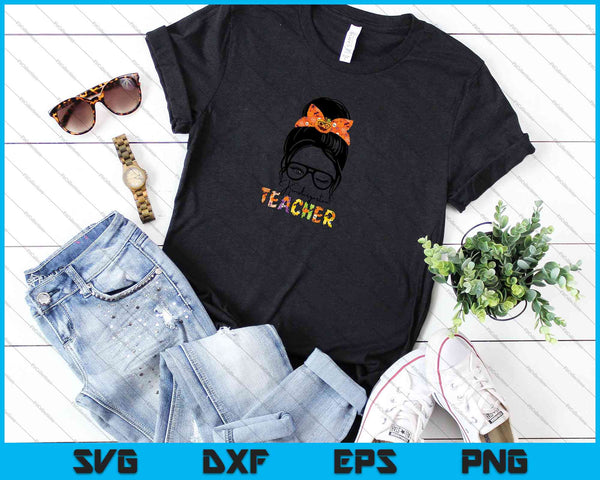 Messy Bun Kindergarten Teacher SVG PNG Cutting Printable Files - on a t-shirt