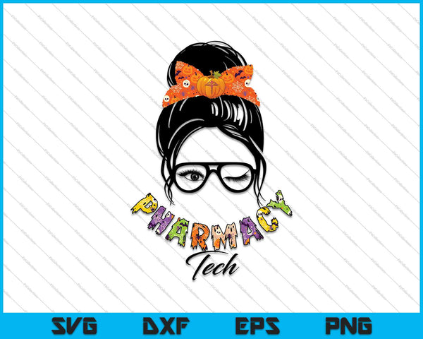 Messy Bun Pharmacy Tech SVG PNG Cortar archivos imprimibles