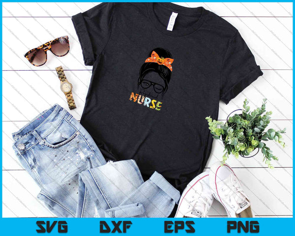 Messy Bun Registered Nurse SVG PNG Cutting Printable Files - on a t-shirt