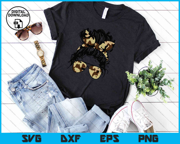 Messy Bun Mom SVG PNG Cutting Printable Files - on a t-shirt