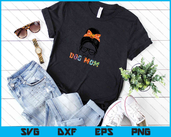 Messy Bun Spooky Dog Mom SVG PNG Cutting Printable Files - on a t-shirt
