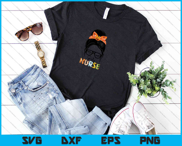 Messy Bun Spooky Nurse SVG PNG Cutting Printable Files - on a t-shirt