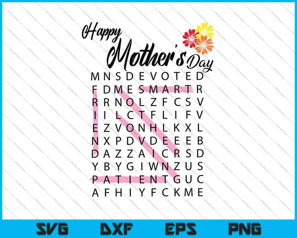 Búsqueda de palabras del Día de la Madre DIGITAL SVG PNG Cortar archivos imprimibles