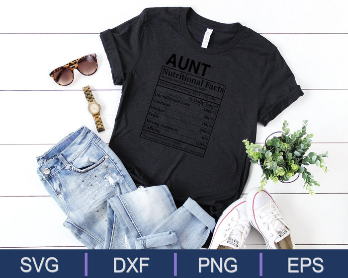 Regalos del Día de las Madres para la tía Etiqueta de datos nutricionales Divertido SVG PNG Cortar archivos imprimibles
