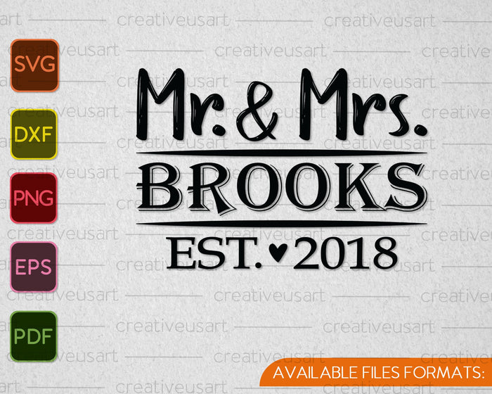 Mr and Mrs Est 2018 Wedding SVG PNG Cutting Printable Files