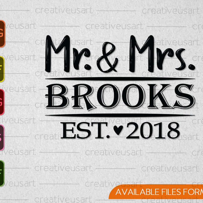 Mr and Mrs Est 2018 Wedding SVG PNG Cutting Printable Files
