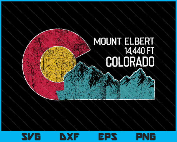 Mt Elbert Colorado with Flag Themed Mountain Scenery SVG PNG Cutting Printable Files