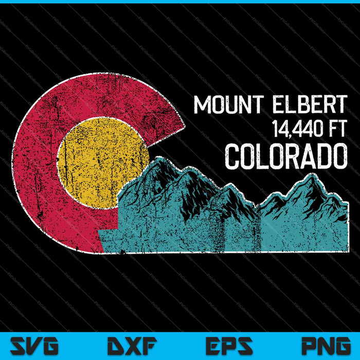 Mt Elbert Colorado with Flag Themed Mountain Scenery SVG PNG Cutting Printable Files