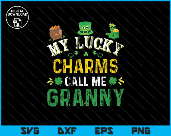 Mis amuletos de la suerte me llaman abuela Día de San Patricio Leprechaun Camiseta SVG PNG Cortando archivos imprimibles