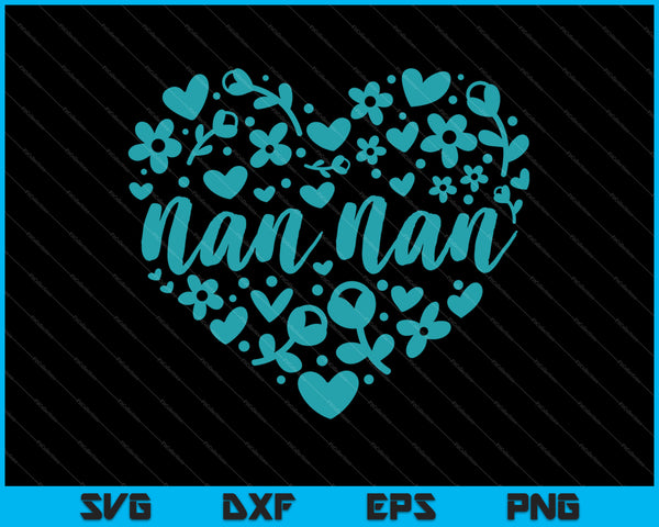 Nan Nan Floral Heart Happy Mother's Day Love Oma SVG PNG Snijden afdrukbare bestanden