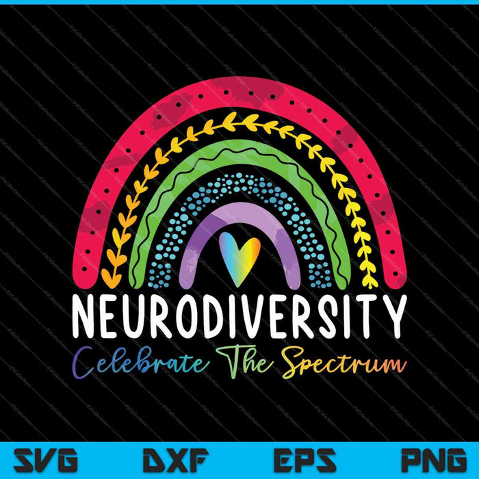 Neurodiversidad Espectro de autismo ASD TDAH Rainbow SVG PNG Cortar archivos imprimibles