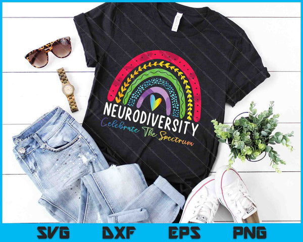 Neurodiversidad Espectro de autismo ASD TDAH Rainbow SVG PNG Cortar archivos imprimibles - on a t-shirt