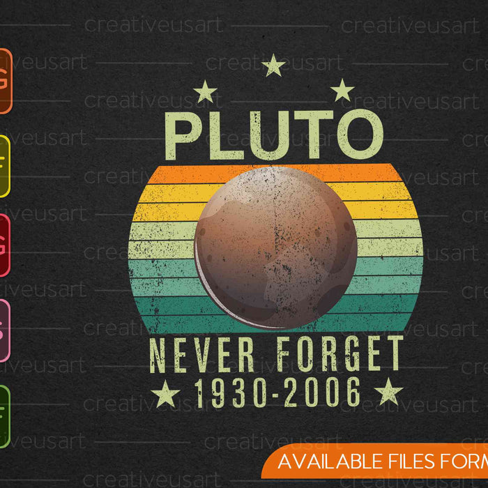 Nunca olvides Plutón Planeta Divertido Vintage Ciencia Espacial SVG PNG Cortar archivos imprimibles