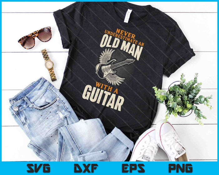 Nunca subestimes a un anciano con una guitarra SVG PNG cortando archivos imprimibles