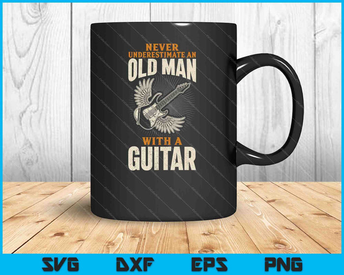 Nunca subestimes a un anciano con una guitarra SVG PNG cortando archivos imprimibles