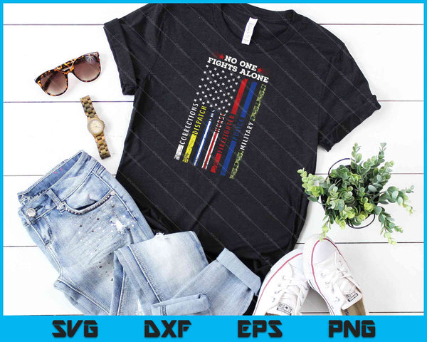 No One Fights Alone USA Flag Motivational SVG PNG Cutting Printable Files - on a t-shirt
