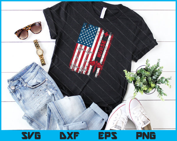 Nurse American Flag ICU EMS RN USA Patriotic SVG PNG Cutting Printable Files - on a t-shirt