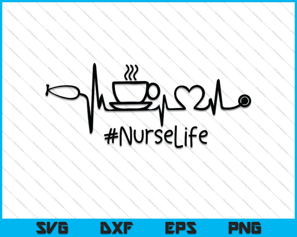 Koffie verpleegster leven hartslag SVG PNG snijden afdrukbare bestanden